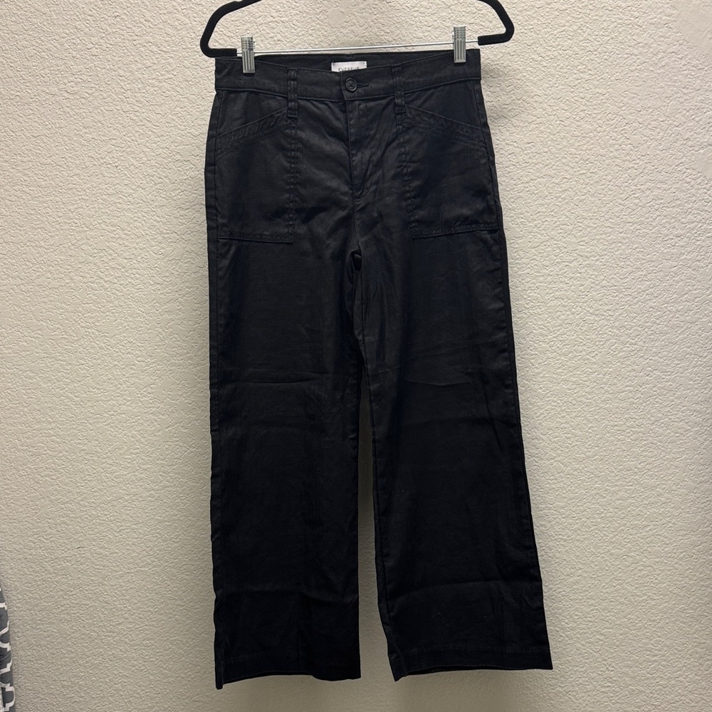 Evereve Black Linen Blend Cropped Pants